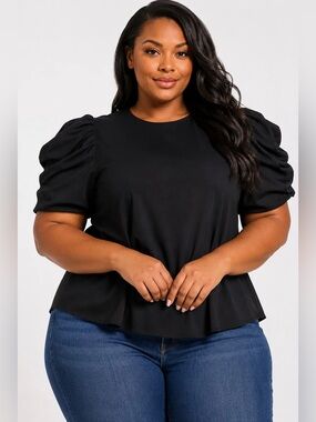 NWT Plus Size 5th Culture Black Puff-Sleeve Top - Chic Black Top